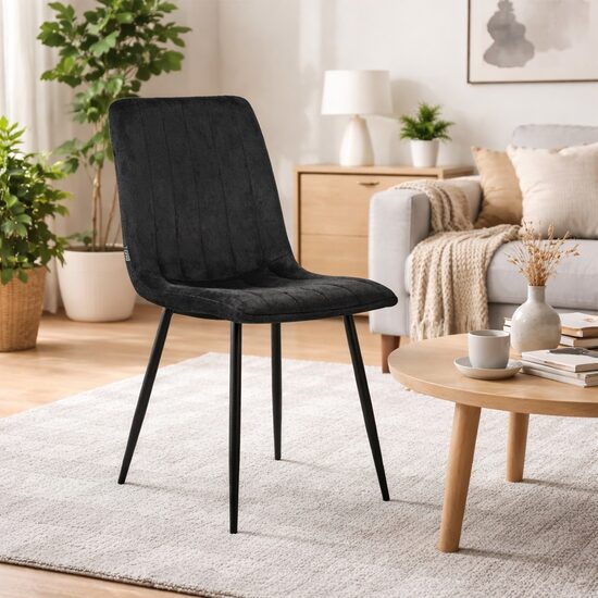 Scaun bucatarie/living, Artool, Lava, catifea neagra, picioare metal negru, 43x51x90 cm
