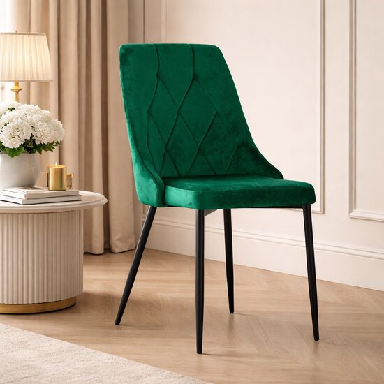 Scaun bucatarie/living, Artool, Imola, catifea verde, picioare metal negru, 48.5x61x93.5 cm