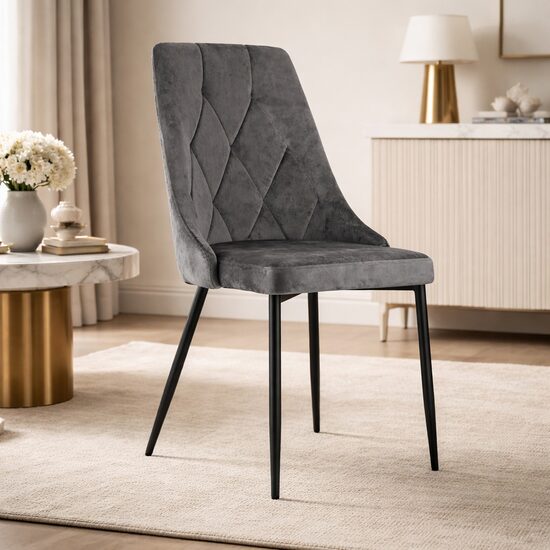 Scaun bucatarie/living, Artool, Imola, catifea gri, picioare metal negru, 48.5x61x93.5 cm