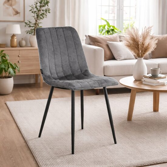Scaun bucatarie/living, Artool, Lava, catifea gri, picioare metal negru, 43x51x90 cm