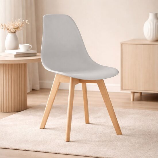 Scaun bucatarie/living, Artool, Kito, PP gri, picioare lemn natur, 46x54.5x80 cm