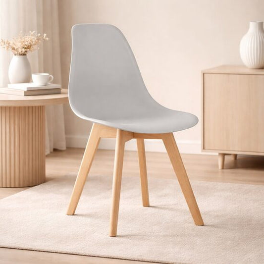 Scaun bucatarie/living, Kito, PP gri, picioare lemn natur, 46x54.5x80 cm