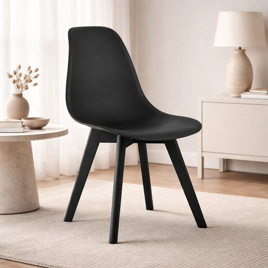 Scaun bucatarie/living, Kito, PP negru, picioare lemn negru, 46x54.5x80 cm