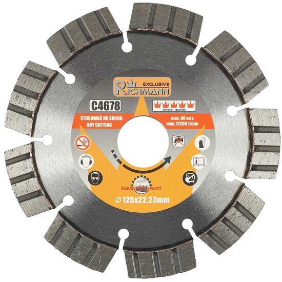 Disc diamantat segmentat, beton armat, caramida, taiere uscata, 125 mm/22.23 mm, Richmann Exclusive