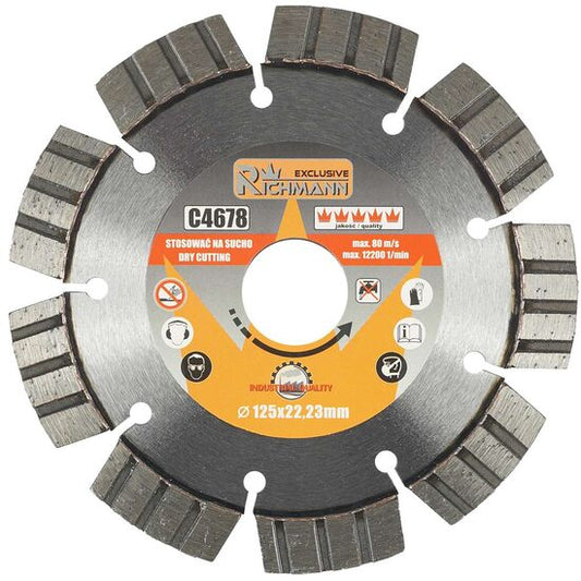 Disc diamantat segmentat, beton armat, caramida, taiere uscata, 125 mm/22.23 mm, Richmann Exclusive
