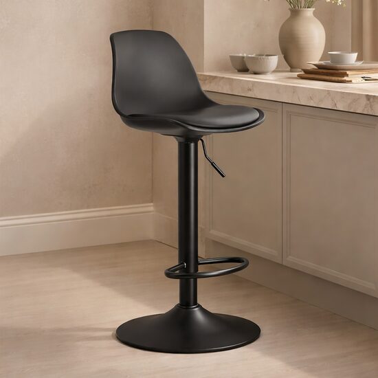 Scaun de bucatarie/bar, Artool, Hoga, rotativ, PP negru, picior metal negru, 38x40x81-102 cm