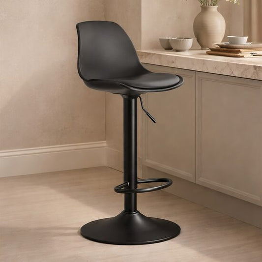 Scaun de bucatarie/bar, Artool, Hoga, rotativ, PP negru, picior metal negru, 38x40x81-102 cm