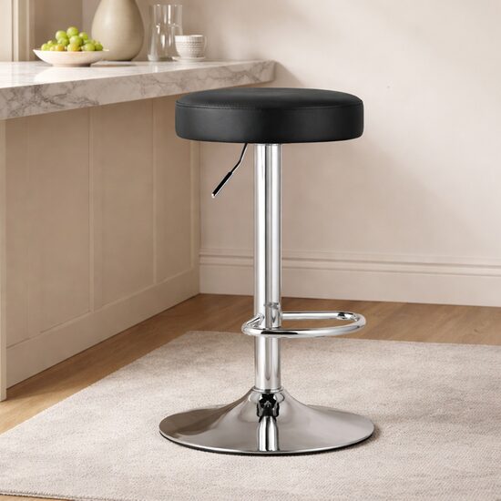 Scaun de bucatarie/bar, Artool, Rojst, rotativ, piele ecologica neagra, picior metal argintiu, 38x38x62.5-83 cm
