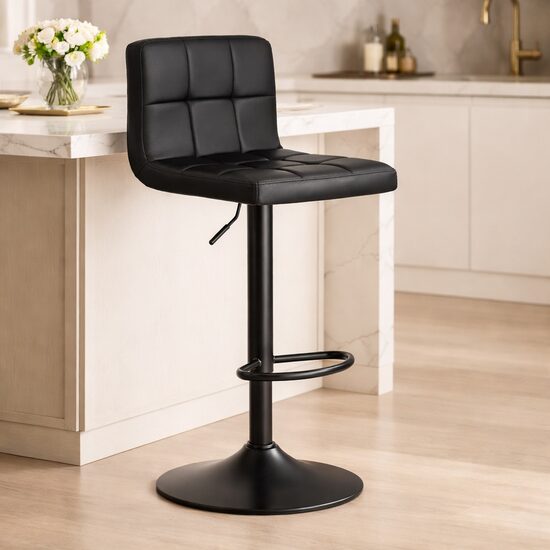 Scaun de bucatarie/bar, Artool, Prot, rotativ, piele ecologica neagra, picior metal negru, 41x44.5x87.5-108 cm