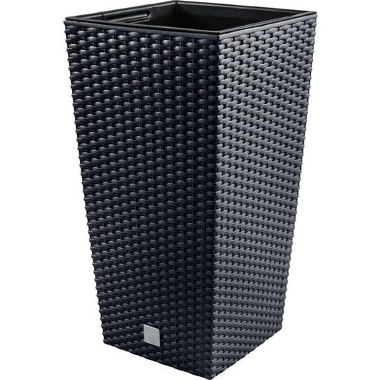 Ghiveci decorativ de flori, patrat, 32.5x32.5x61 cm, imitatie ratan, antracit, Prosperplast
