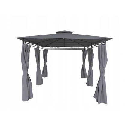Pavilion pentru gradina/terasa, cadru metalic, cu perdele, gri, 3x4x2.65 m