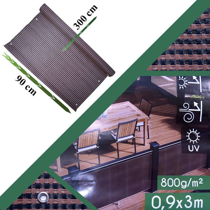 Paravan pentru balcon, terasa, gard, UV, 800 g/m2, maro, negru, 3x0.9 m