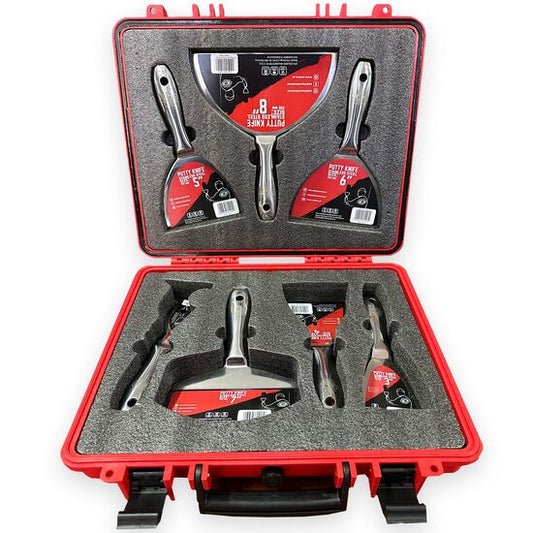Spacluri inox profesionale, monobloc, set 5 buc, cu razuitor, spatula multifunctionala, geanta, Olejnik