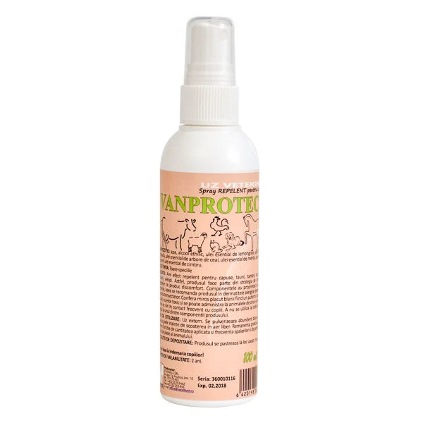 Vanprotect Repelent 100ML - Caini, Pisici, Animale -  Uleiuri Esentiale Naturale - Combatere Capuse, Purici, Tauni, Tantari