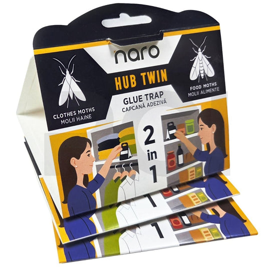 Naro HUB Twin - Capcana Adeziva pentru Molii Textile si Molii de Alimente - Set 3 Bucati
