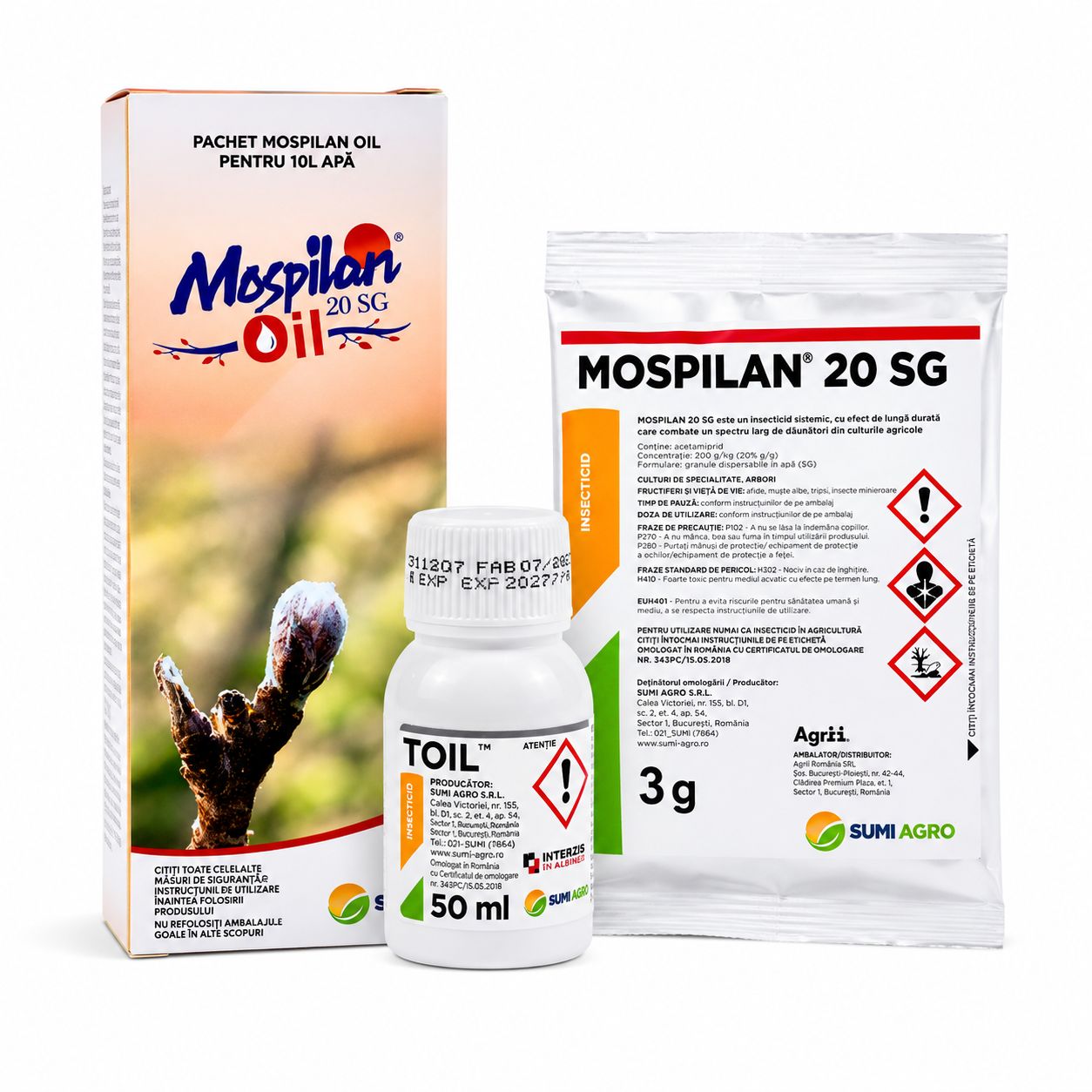 PACHET MOSPILAN OIL -  Mospilan 20 SG + Toil - Mar, Prun - Paduchele Testos, Acarieni, Afide - Sumi Agro
