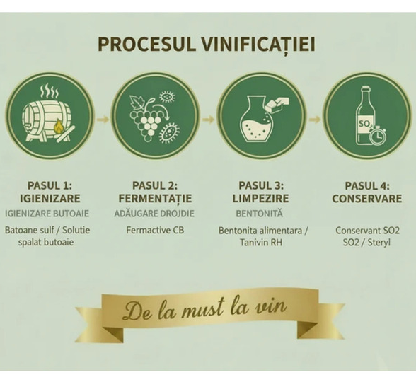 Vinokit 100 - Previne Casarea Vin Curat - Limpezire, Conservare, Fermentatie - Pachet Complet Tratamente pentru 100 Litri Vin