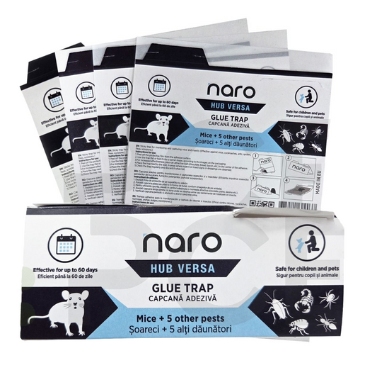Naro HUB Versa Capcana Adeziva pentru Soareci, Gandaci Bucatarie, Furnici, Paianjeni, Purici, Scorpioni -  Set 4 Bucati