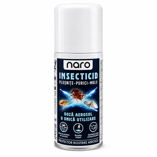 Naro Protector Biostrike Aerosol 150ml - Insecticid Fumigant cu Piretru Natural - Plosnite de Pat, Purici, Molii, Gandaci, Viespi