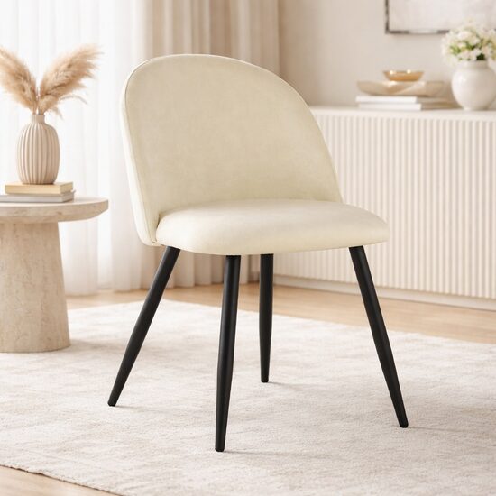 Scaun bucatarie/living, Artool, Bello, catifea bej, picioare metal negru, 46x42.5x76.5 cm