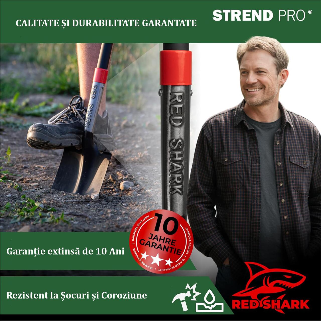 Harlet, cazma, drept, cu capat zimtat, coada fibra de sticla, 17x30x115 cm, Strend Pro Premium RedShark