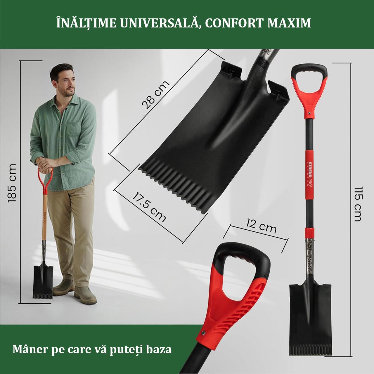 Harlet, cazma, drept, cu capat zimtat, coada fibra de sticla, 17x30x115 cm, Strend Pro Premium RedShark