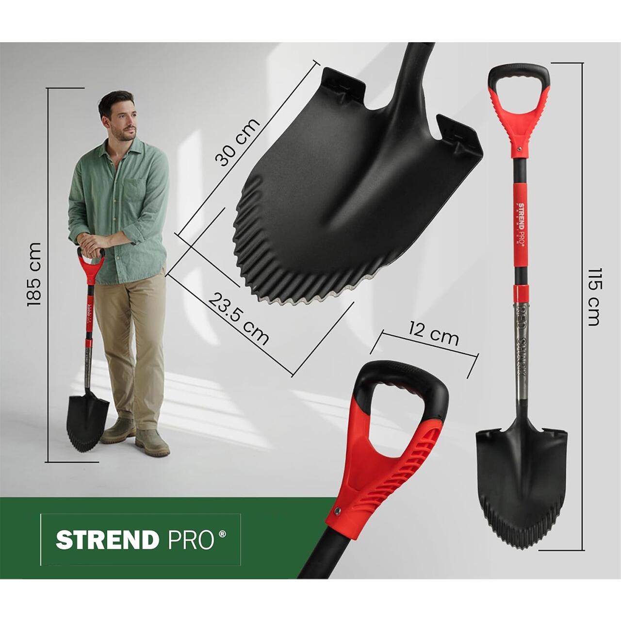 Harlet, cazma, ascutit, cu margini zimtate, coada fibra de sticla, 22x30x115 cm, Strend Pro Premium RedShark