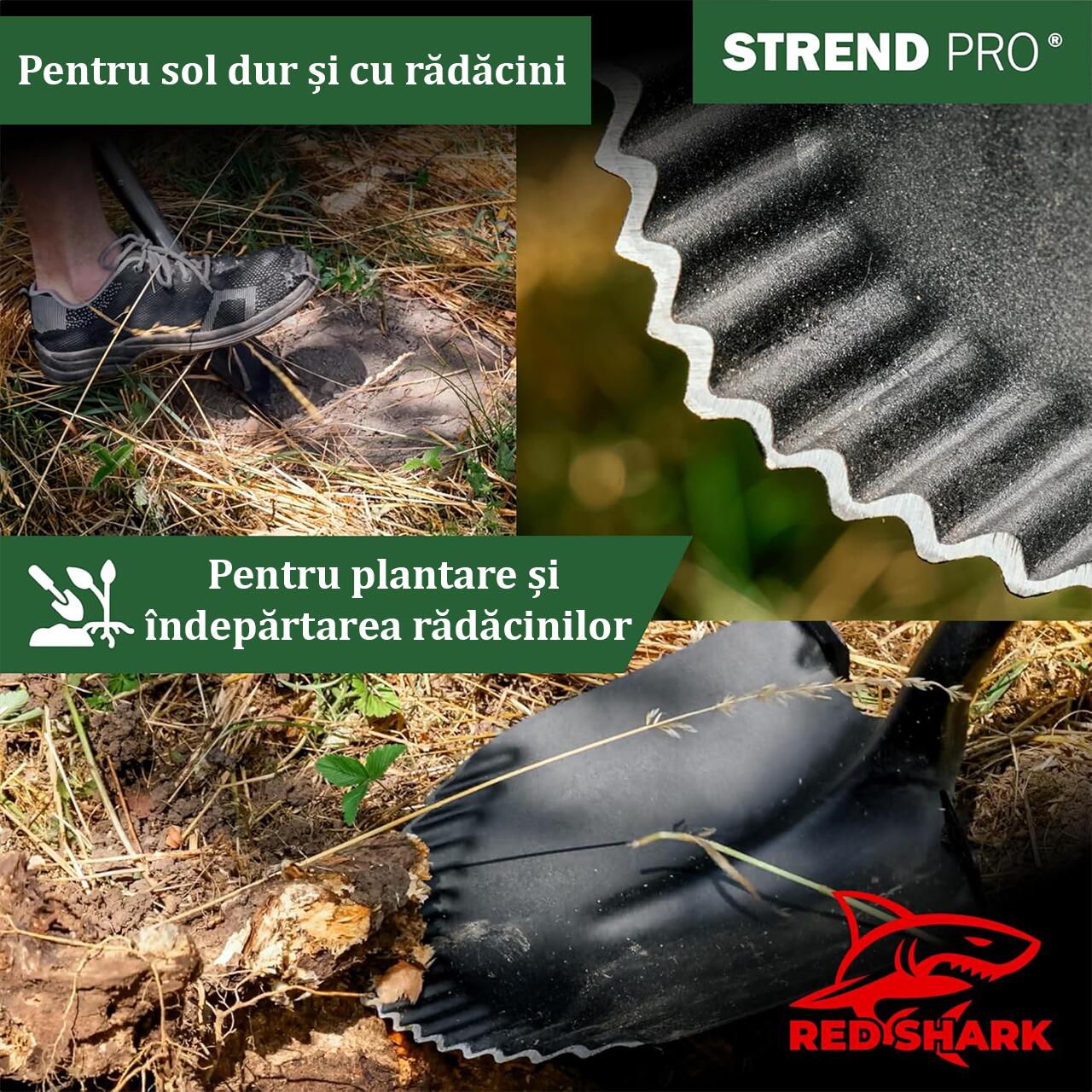 Harlet, cazma, ascutit, cu margini zimtate, coada fibra de sticla, 22x30x115 cm, Strend Pro Premium RedShark