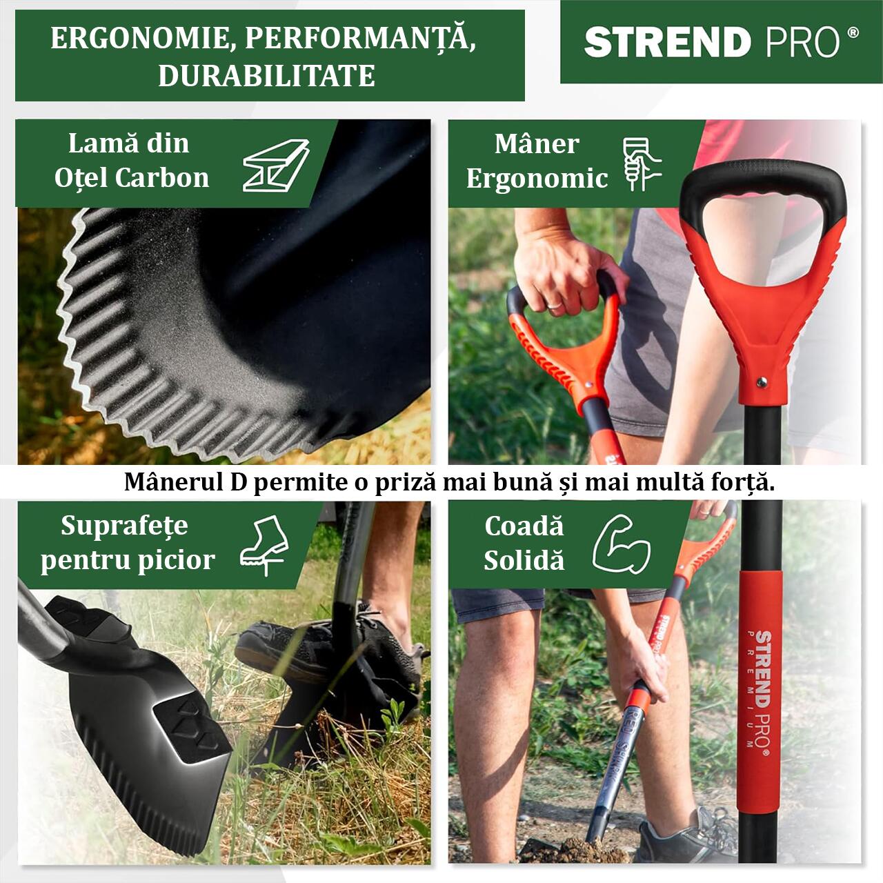 Harlet, cazma, ascutit, cu margini zimtate, coada fibra de sticla, 22x30x115 cm, Strend Pro Premium RedShark