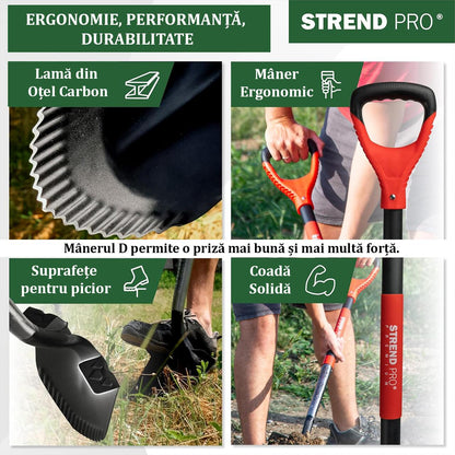 Harlet, cazma, ascutit, cu margini zimtate, coada fibra de sticla, 22x30x115 cm, Strend Pro Premium RedShark