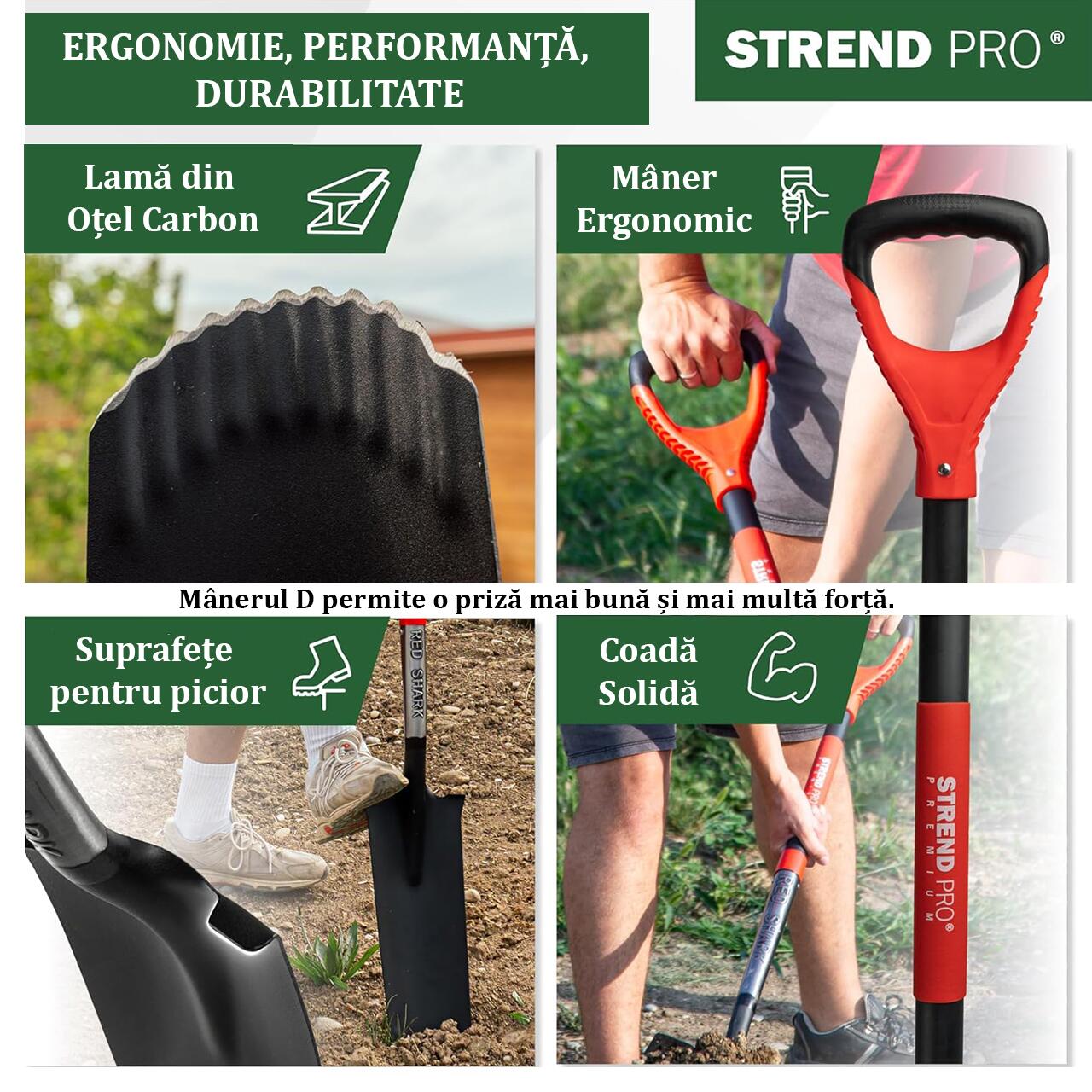 Harlet, cazma, ingust, cu varf zimtat, coada fibra de sticla, 12x40x128 cm, Strend Pro Premium RedShark