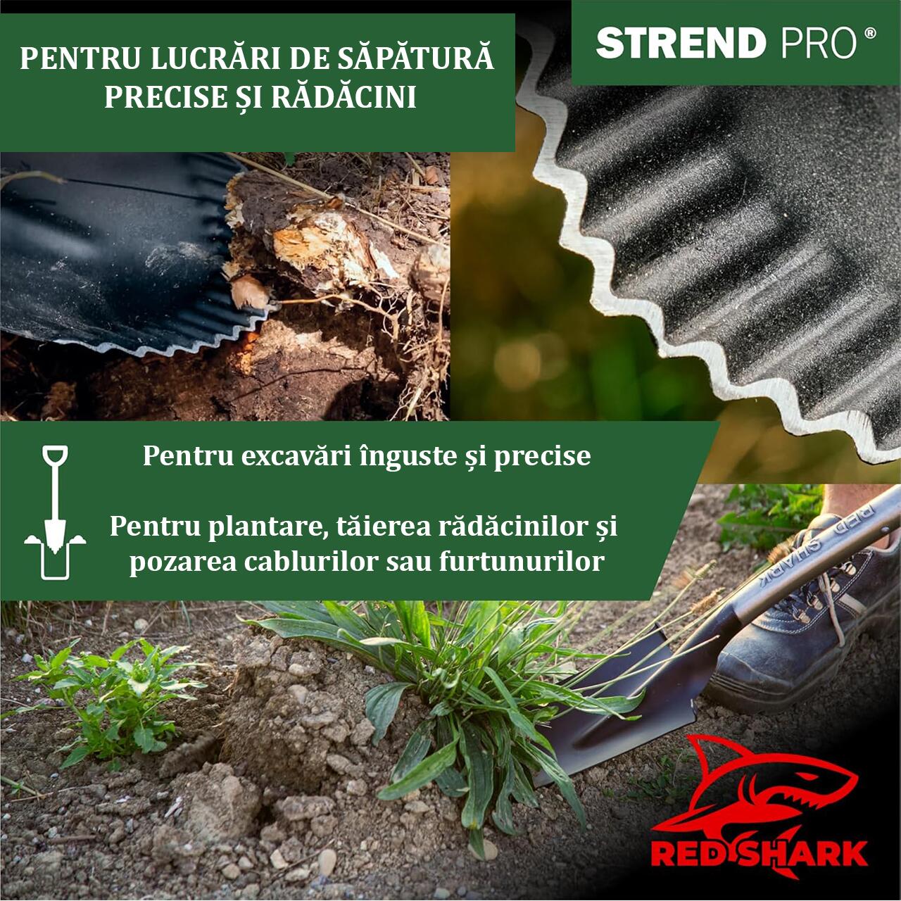 Harlet, cazma, ingust, cu varf zimtat, coada fibra de sticla, 12x40x128 cm, Strend Pro Premium RedShark