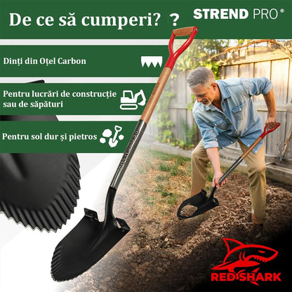 Harlet, cazma, ascutit, cu margini zimtate, coada lemn, 22x30x115 cm, Strend Pro Premium RedShark
