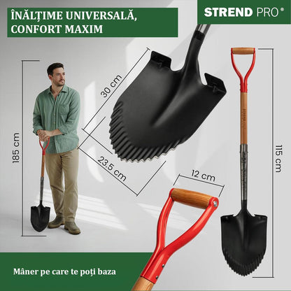 Harlet, cazma, ascutit, cu margini zimtate, coada lemn, 22x30x115 cm, Strend Pro Premium RedShark
