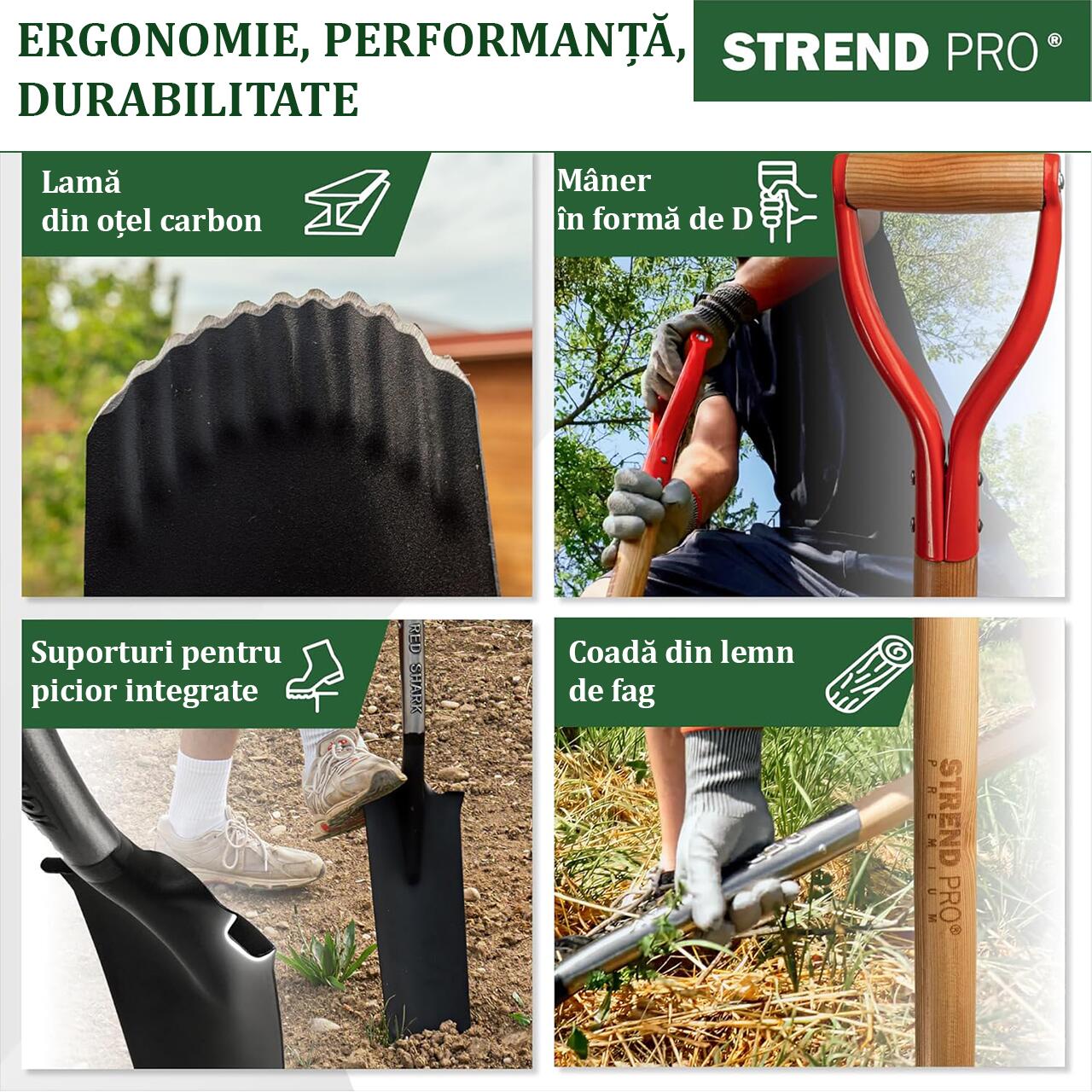Harlet, cazma, ingust, cu varf zimtat, coada lemn, 12.5x40x128 cm, Strend Pro Premium RedShark