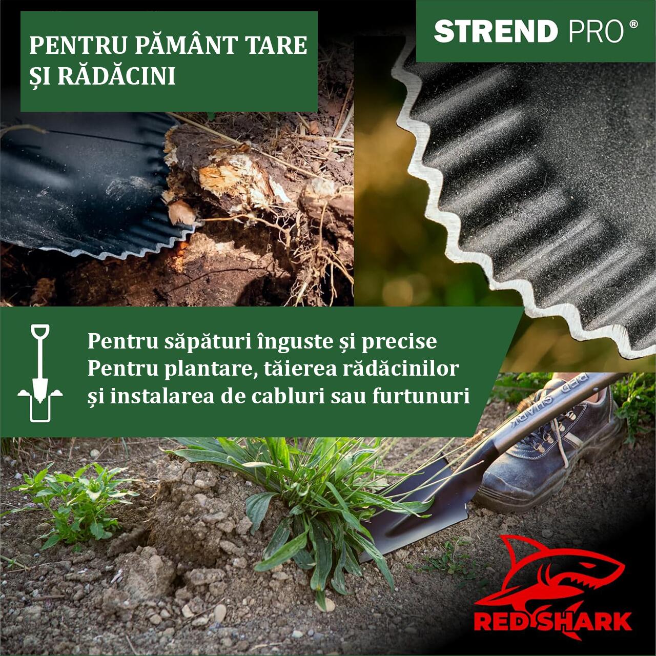 Harlet, cazma, ingust, cu varf zimtat, coada lemn, 12.5x40x128 cm, Strend Pro Premium RedShark