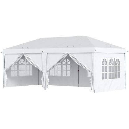Pavilion pentru gradina/comercial, cadru metalic, material Oxford, 6 pereti, pliabil, alb, 5.85x2.95x2.70 m