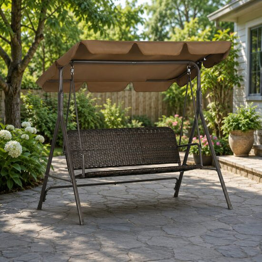 Balansoar gradina, maro si negru, 167x112x153 cm, ratan sintetic, max 240 kg, Terranova