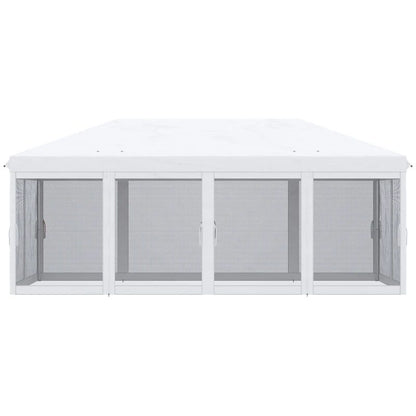 Pavilion/foisor pentru gradina/terasa, cadru metalic, cu plasa pentru insecte, alb si negru, 5.85x2.95x2.70 m