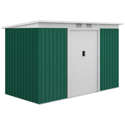 Casuta/magazie/sopron de gradina pentru depozitare unelte, otel, verde, 280x130x172 cm