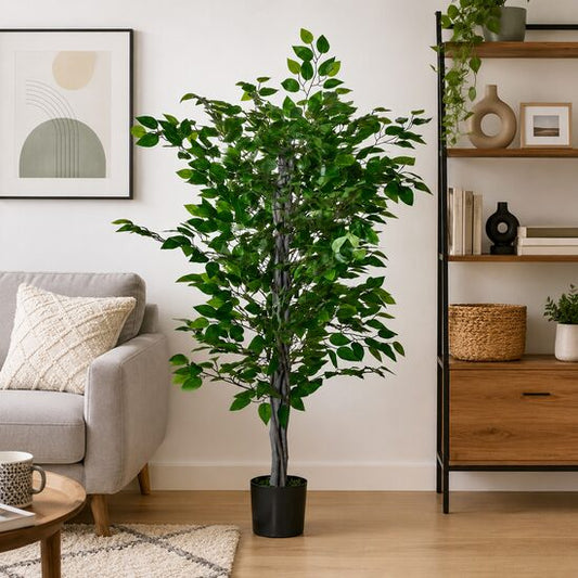 Planta artificiala, ficus cu ghiveci, verde, 135 cm