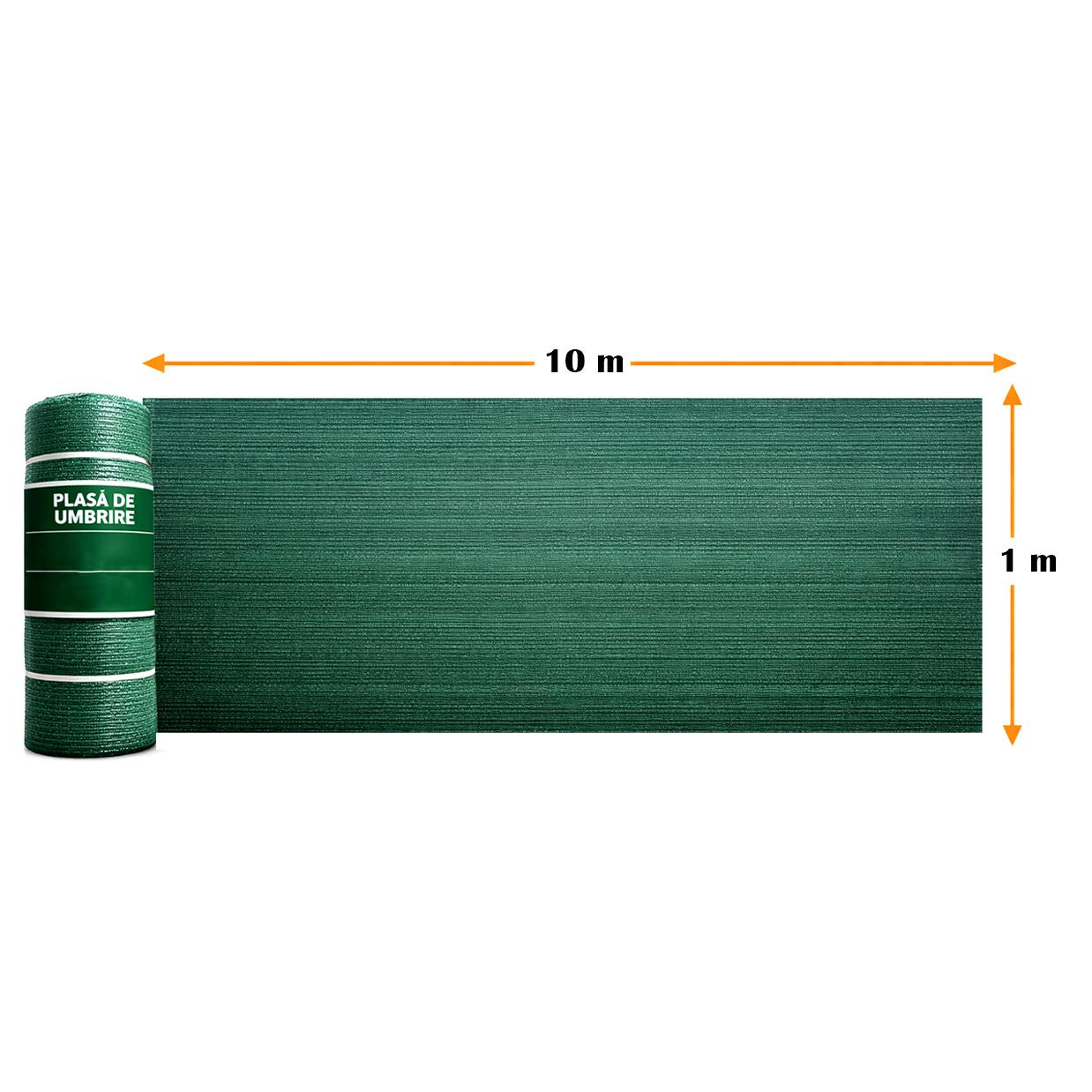 Plasa de umbrire, HDPE, 140 g/mp, grad de umbrire 85%, verde, 1x10 m