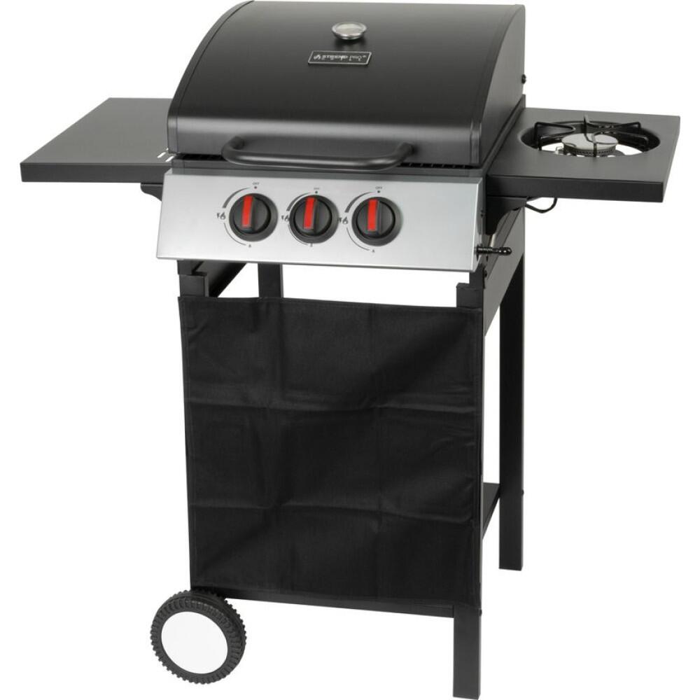 Gratar gradina, grill dreptunghiular, cu gaz, 2+1 arzatoare, cu roti, capac, rafturi, 97x60x100 cm, Valencia