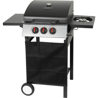 Gratar gradina, grill dreptunghiular, cu gaz, 2+1 arzatoare, cu roti, capac, rafturi, 97x60x100 cm, Valencia