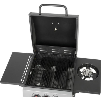 Gratar gradina, grill dreptunghiular, cu gaz, 2+1 arzatoare, cu roti, capac, rafturi, 97x60x100 cm, Valencia