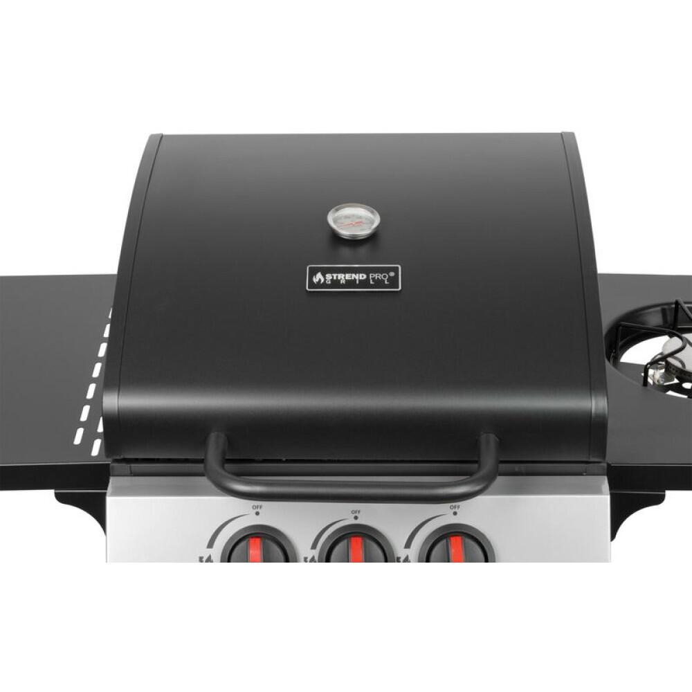 Gratar gradina, grill dreptunghiular, cu gaz, 2+1 arzatoare, cu roti, capac, rafturi, 97x60x100 cm, Valencia