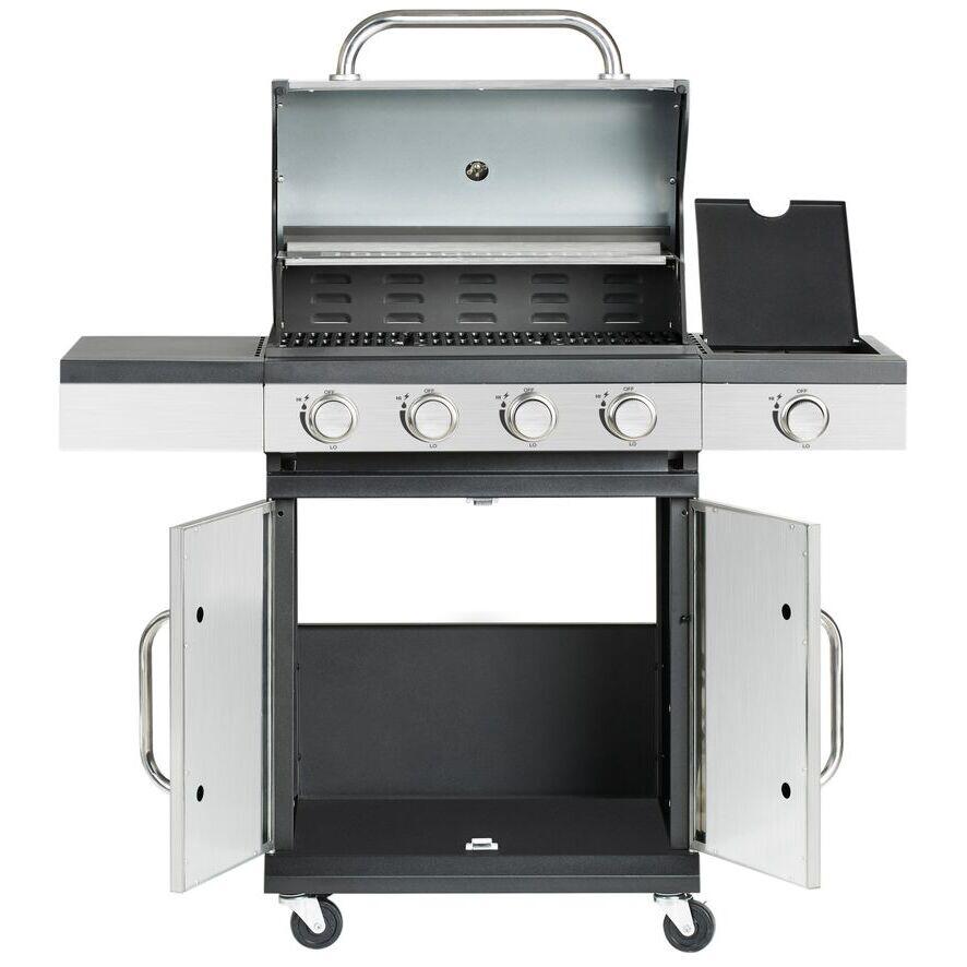 Gratar gradina, grill dreptunghiular, cu gaz, 4+1 arzatoare, cu roti, capac, 120x48x110 cm, BBQ Forbes