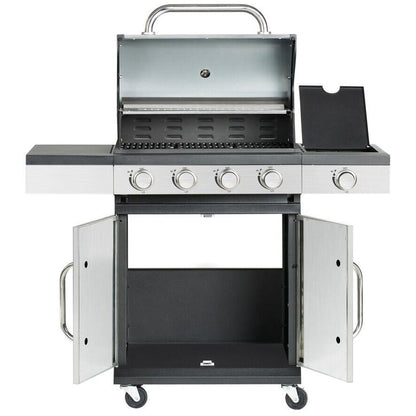 Gratar gradina, grill dreptunghiular, cu gaz, 4+1 arzatoare, cu roti, capac, 120x48x110 cm, BBQ Forbes