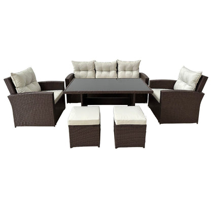 Set mobilier gradina/terasa, maro si bej, ratan sintetic, 1 masa, 2 scaune, 2 tabureti, 1 canapea, Dolores