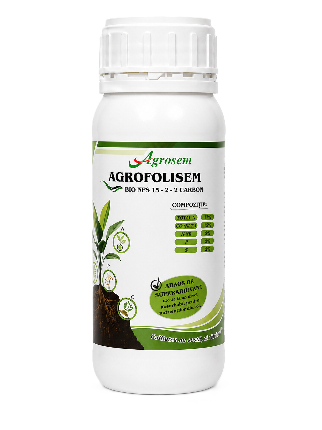 Agrofolisem - Ingrasamant Foliar Bio NPS 15-2-2 cu Carbon Organic - Legume, Cereale, Pomi Fructiferi, Vita de Vie, Gazon